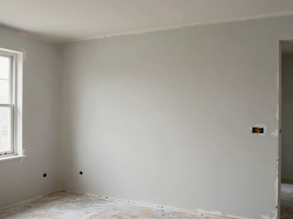 Crisp interior paint lines on a newly finished wall surface, bright daylight, 35mm format