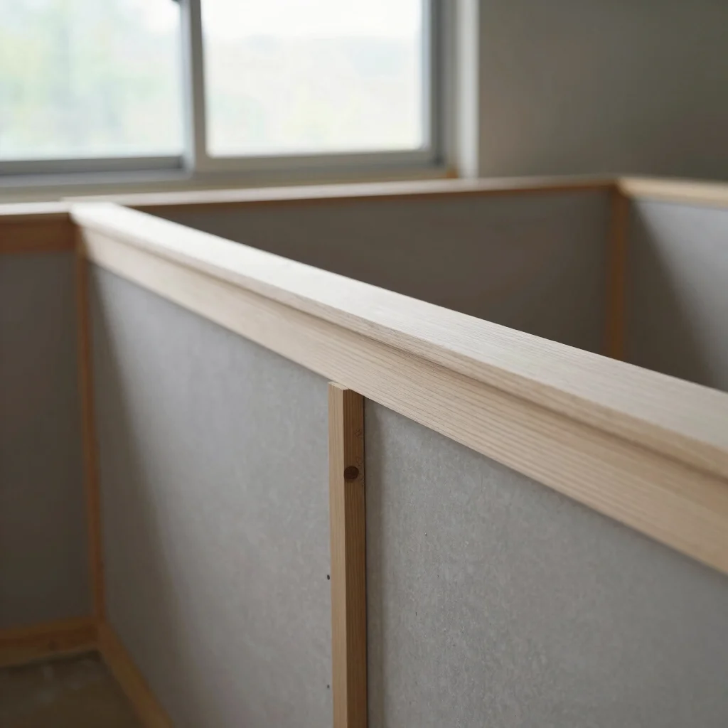 Custom architectural carpentry installation featuring solid wood trim and fitted panels